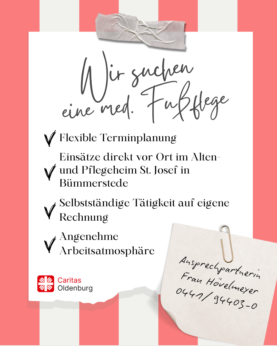 Wir suchen eine med. Fußpflege für unser Alten- und Pflegeheim St. Josef in Oldenburg Bümmerstede